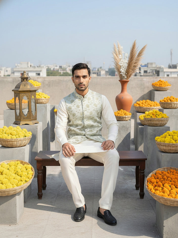 Embossed Nehru Jacket For Men