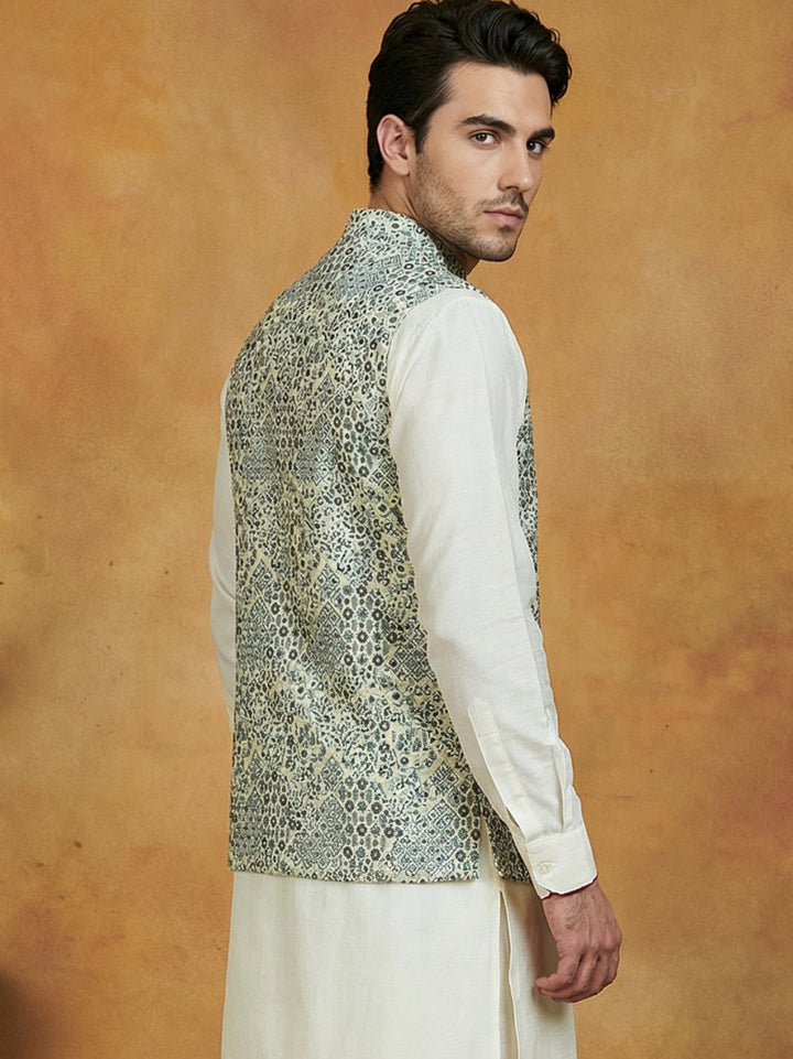 Woven Design Nehru Jacket For Men