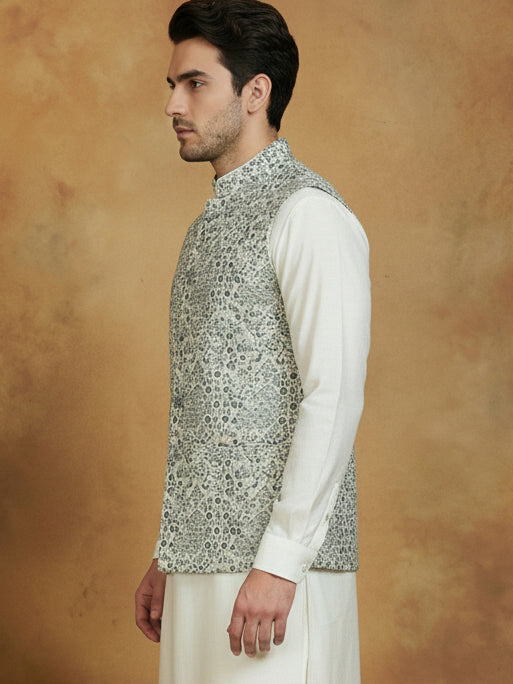 Woven Design Nehru Jacket For Men