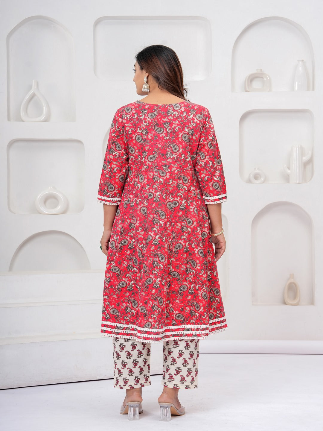 Red Floral Print Kurta Bottom With Dupatta Set