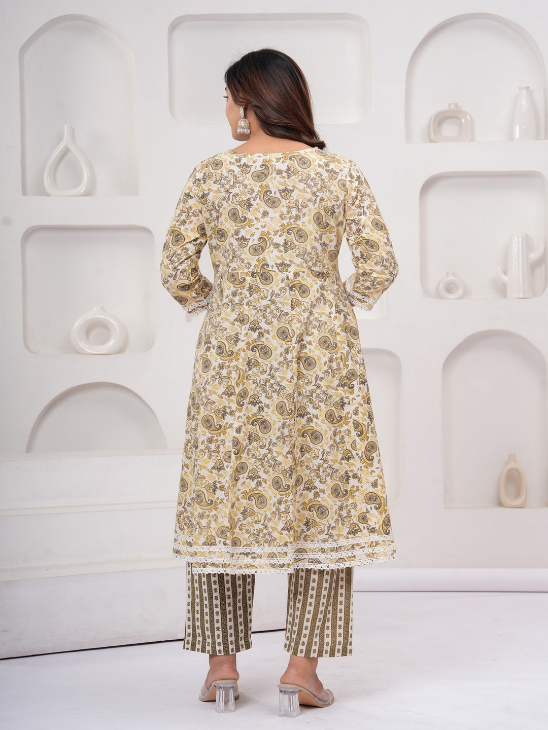 Yellow Floral Print Kurta Bottom With Dupatta Set