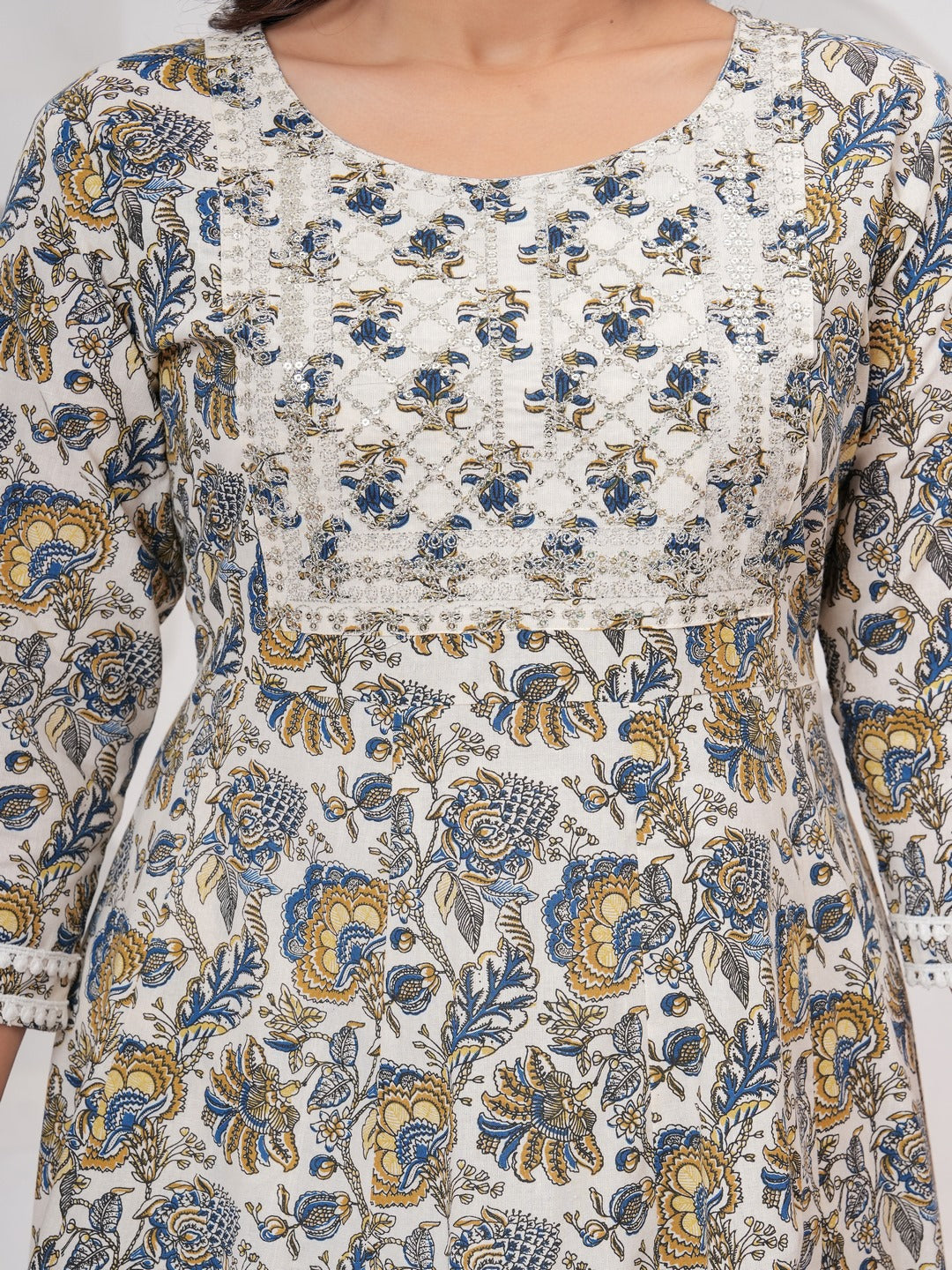 Yellow Floral Print Kurta Bottom With Dupatta Set
