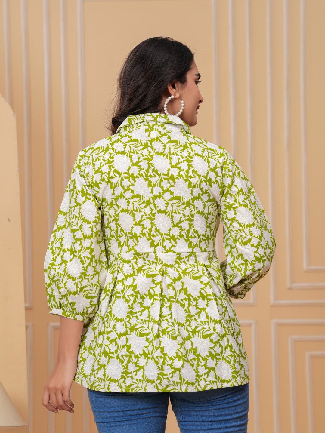 Parrot Green Floral Print Top