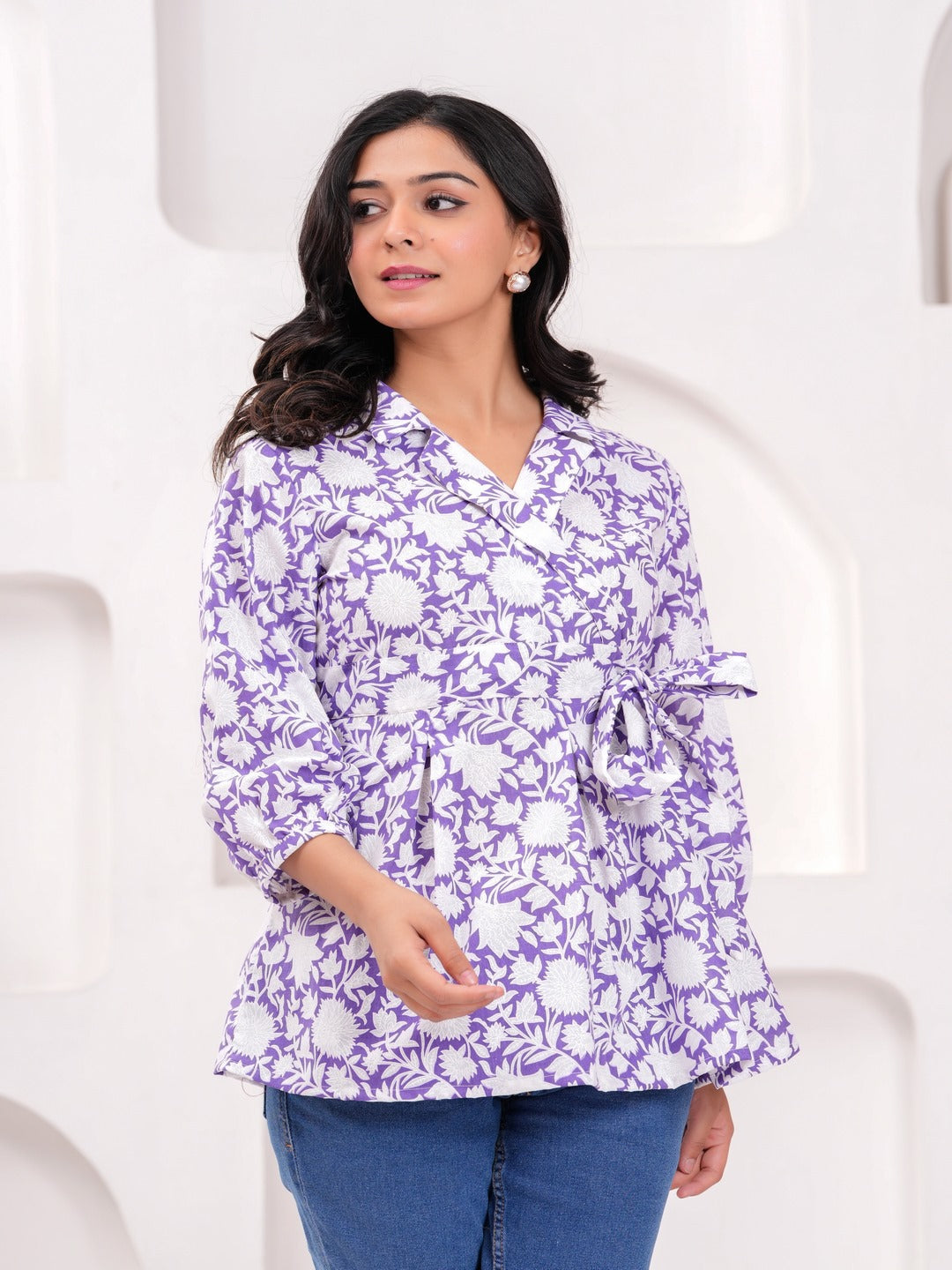 Purple Cotton Floral Top