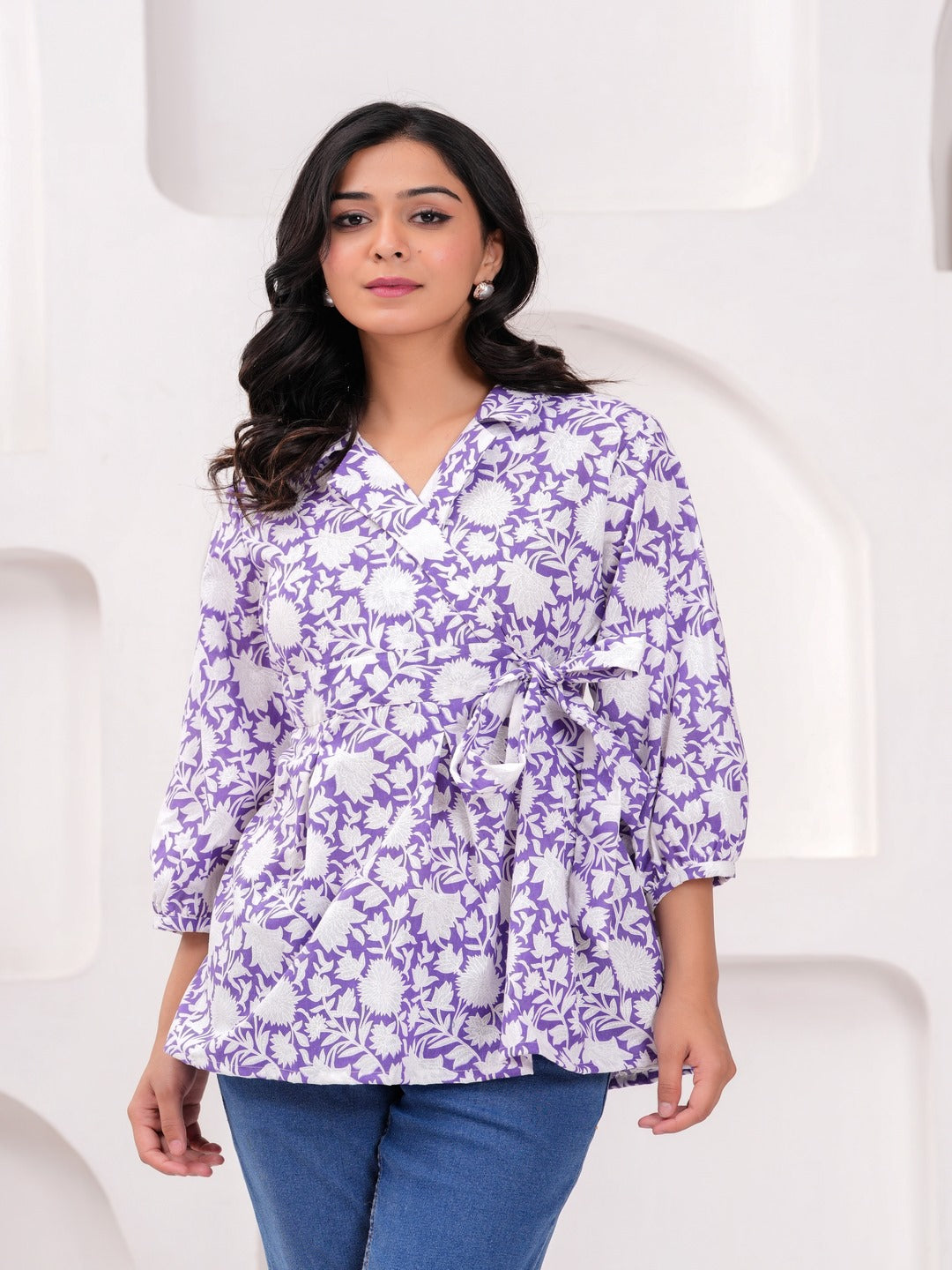Purple Cotton Floral Top