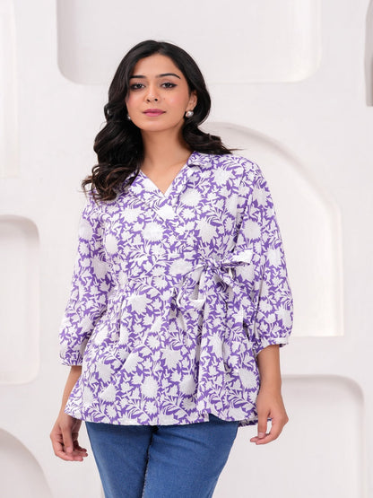 Purple Cotton Floral Top