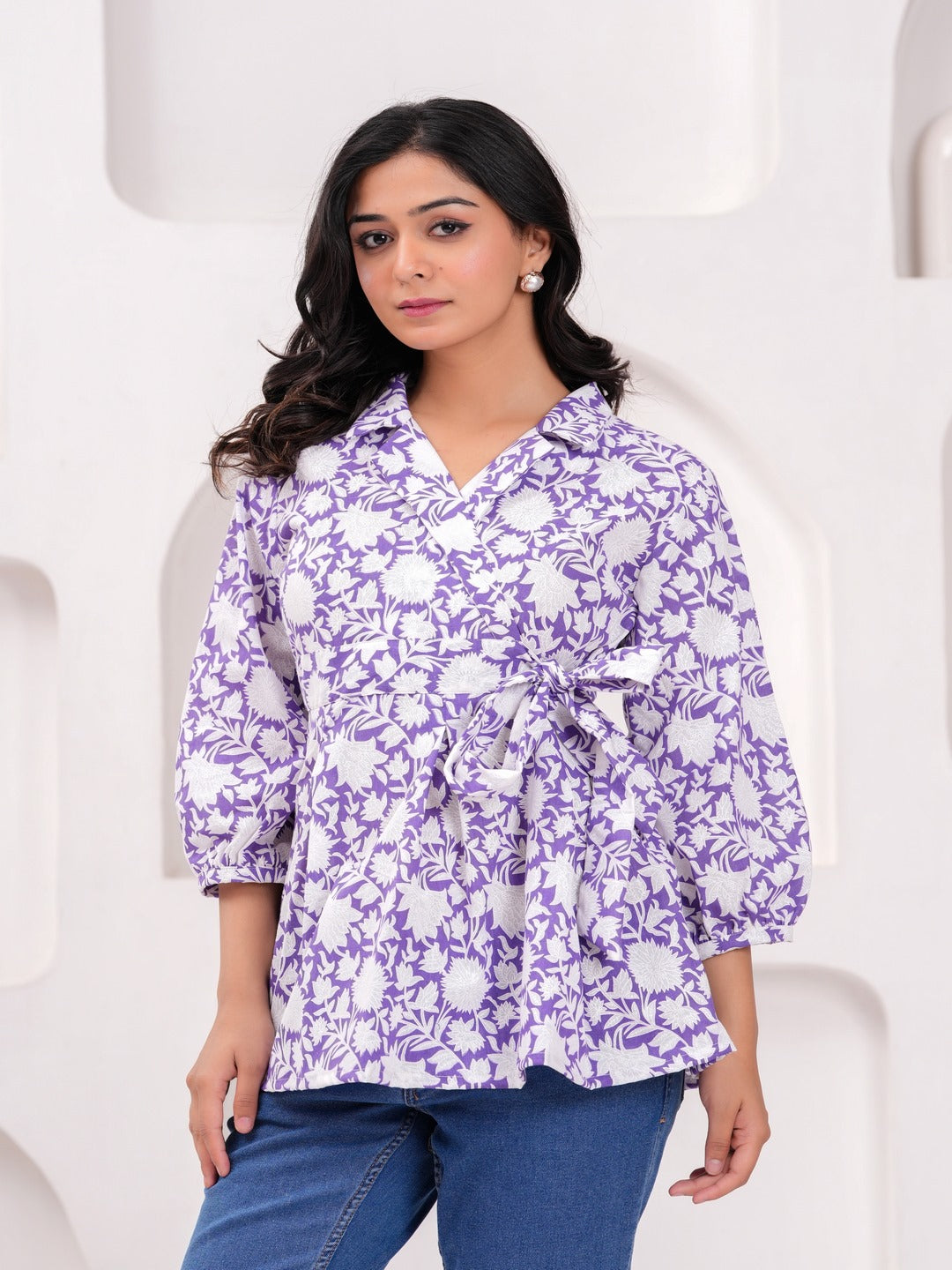 Purple Cotton Floral Top