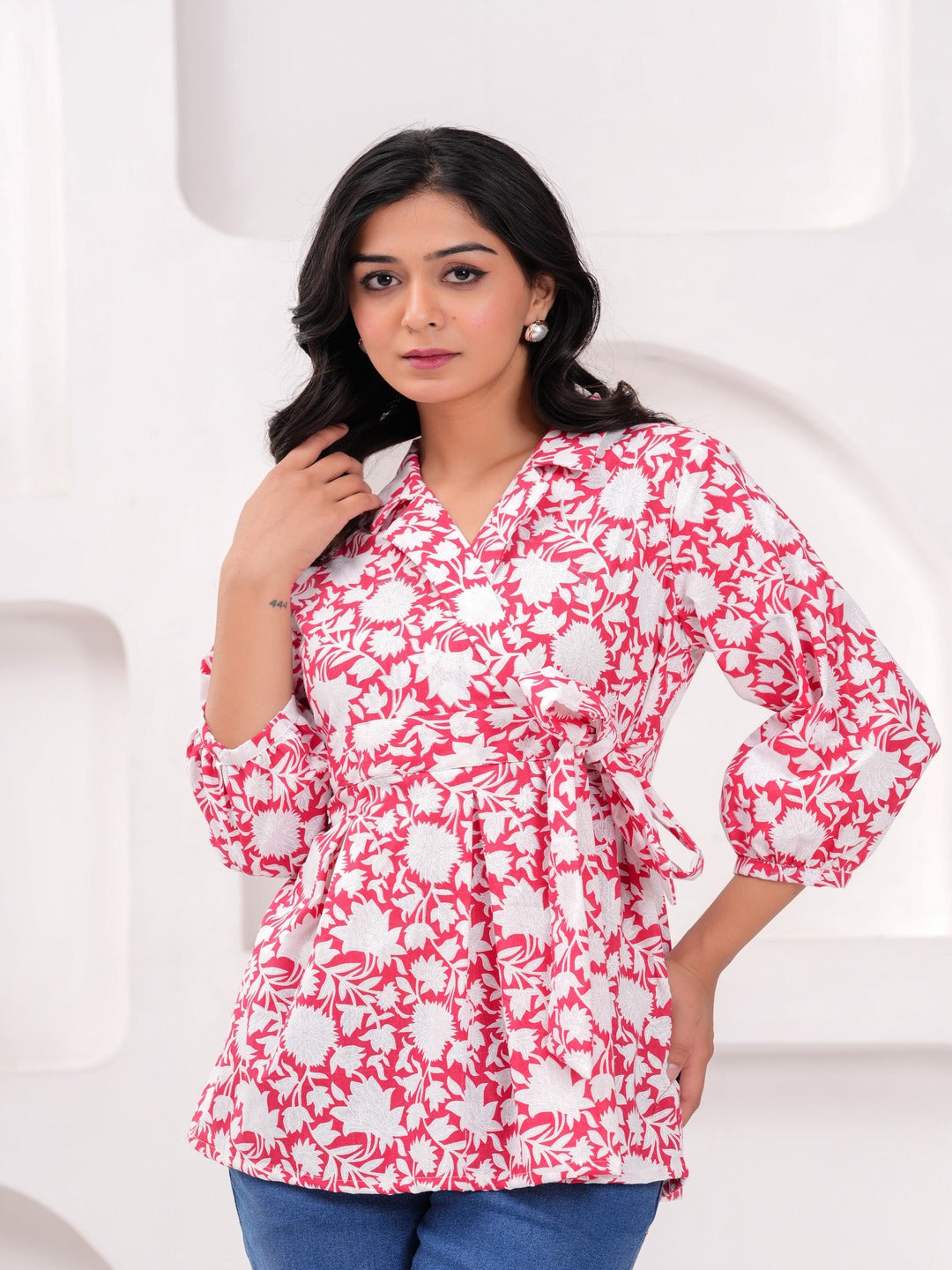 Red Cotton Floral Top