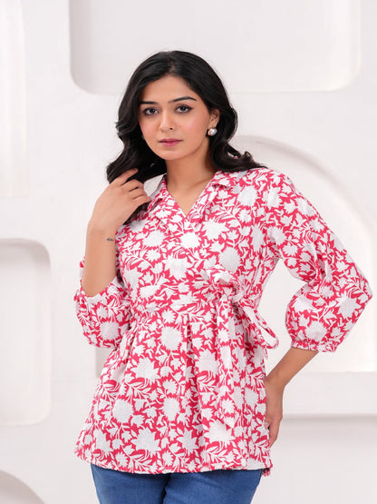 Red Cotton Floral Top