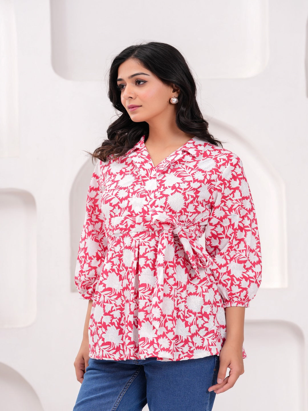 Red Cotton Floral Top