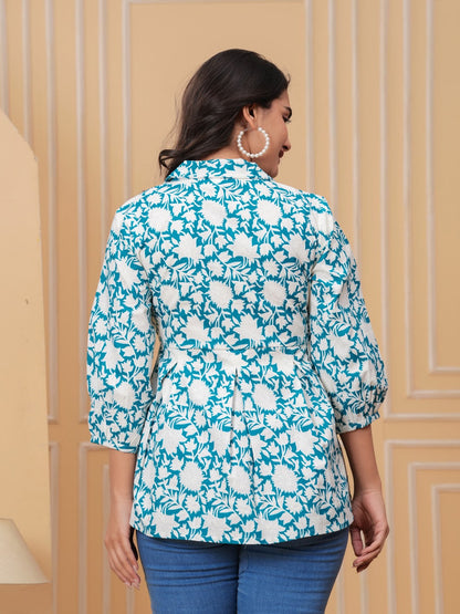 Turquoise Floral Print Top
