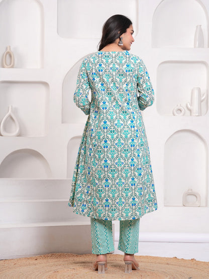 Sky Blue Floral Print Kurta Pant Dupatta Set