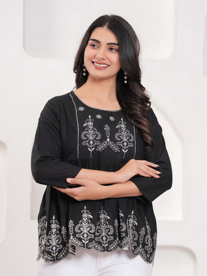 Black Floral Print Top