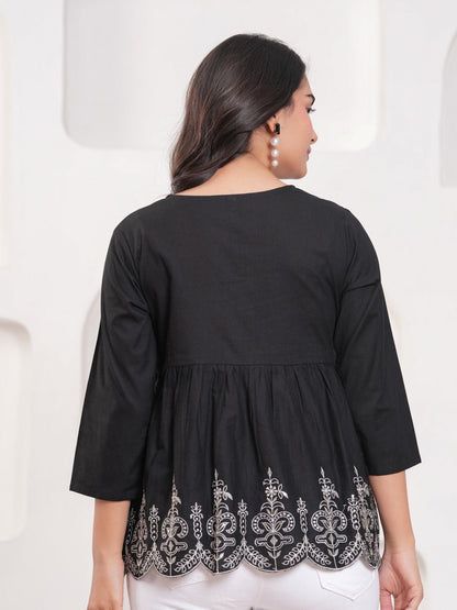 Black Floral Print Top