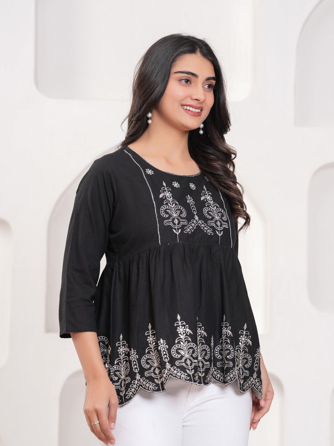 Black Floral Print Top