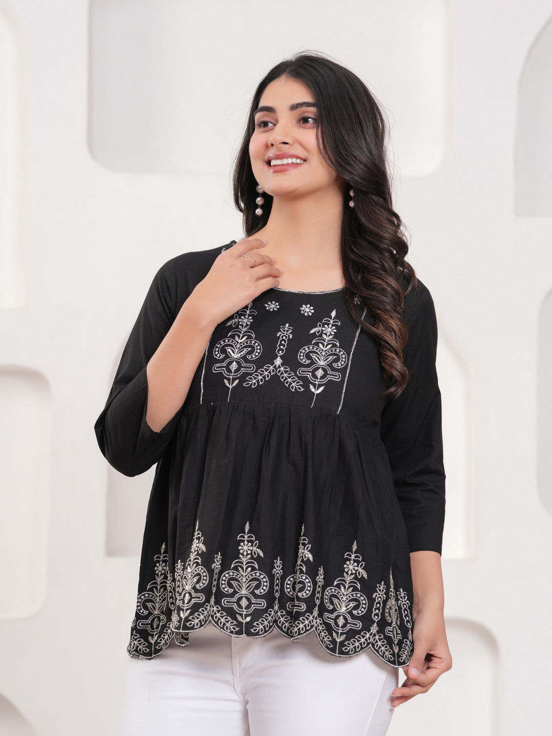 Black Floral Print Top