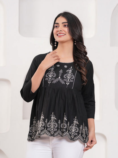 Black Floral Print Top