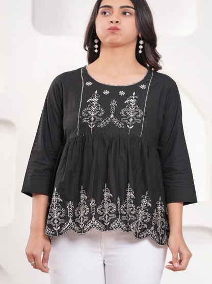 Black Floral Print Top