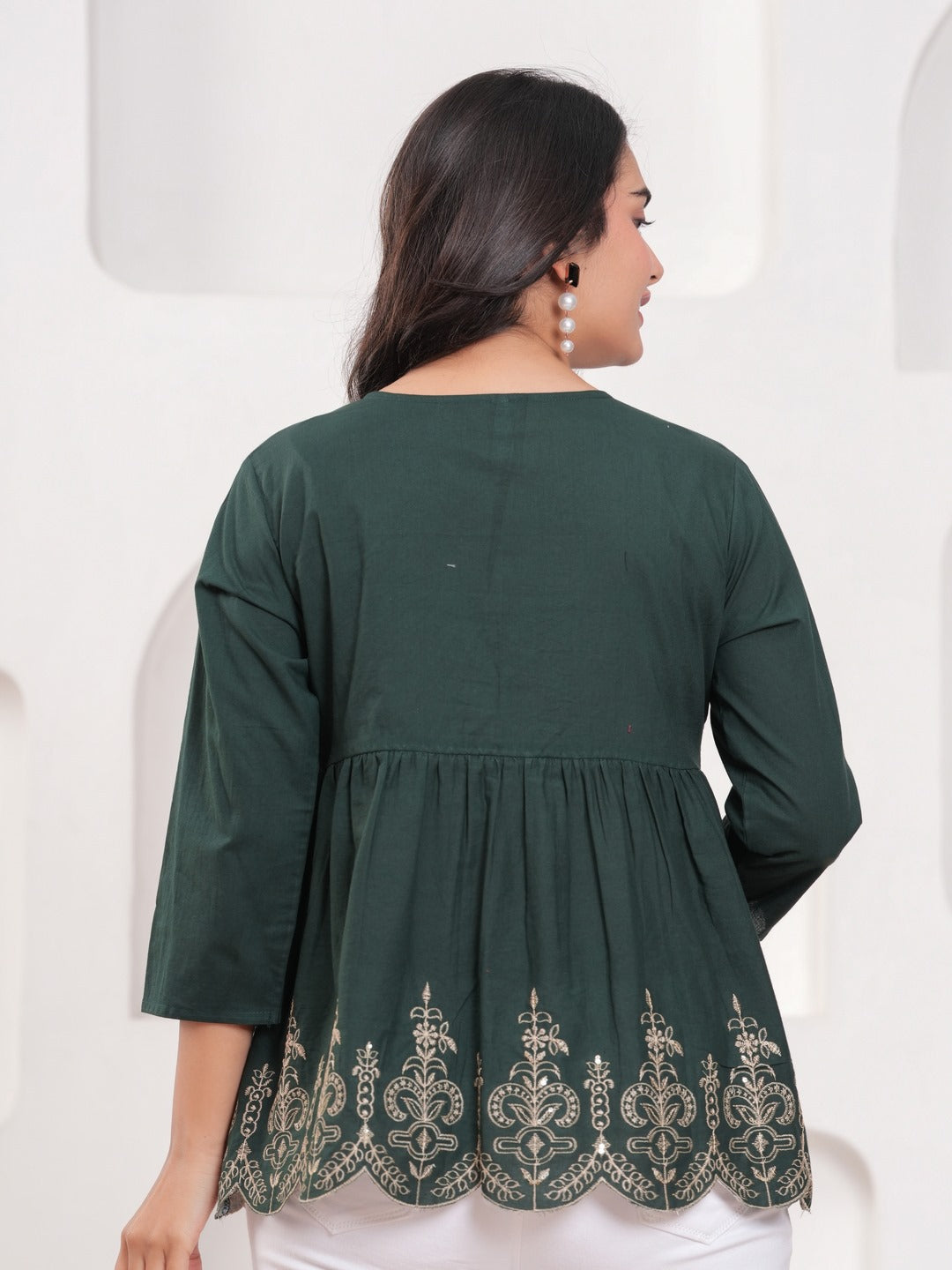 Dark Green Floral Print Top