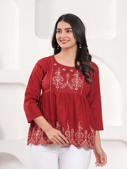 Red Floral Print Top