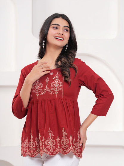 Red Floral Print Top
