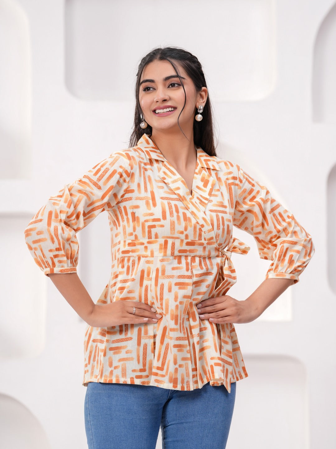 Orange Cotton Floral Top