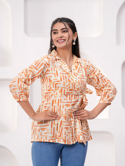 Orange Cotton Floral Top