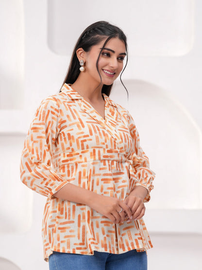 Orange Cotton Floral Top