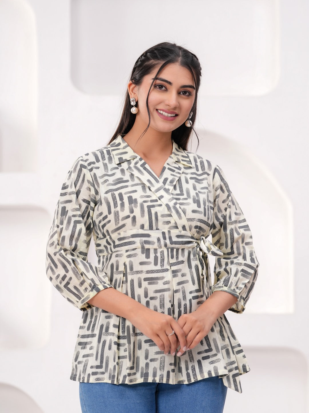 Off White Cotton Floral Top