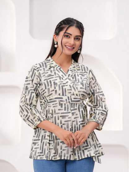 Off White Cotton Floral Top