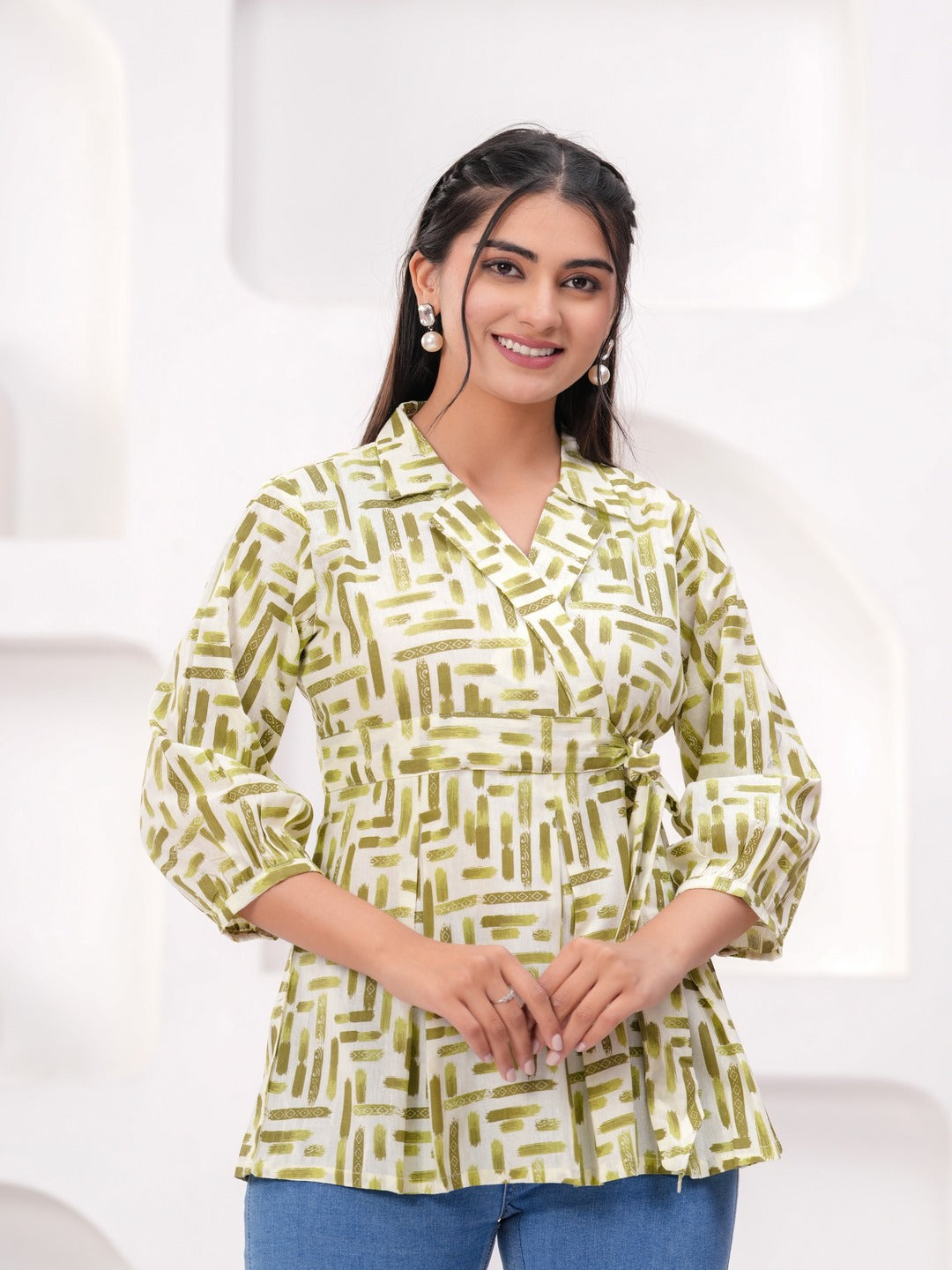 Parrot Green Cotton Floral Top