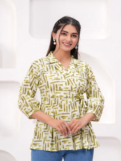 Parrot Green Cotton Floral Top