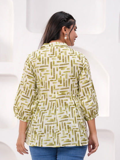 Parrot Green Cotton Floral Top