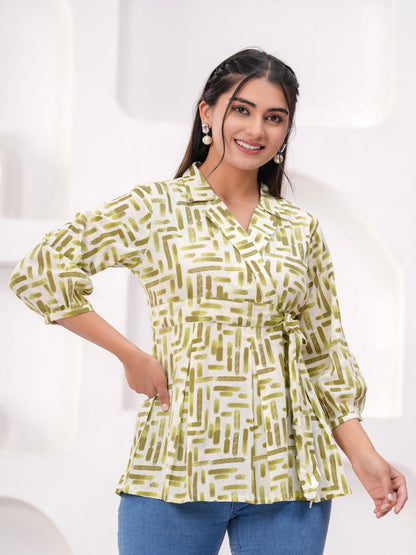 Parrot Green Cotton Floral Top