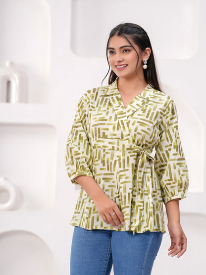 Parrot Green Cotton Floral Top