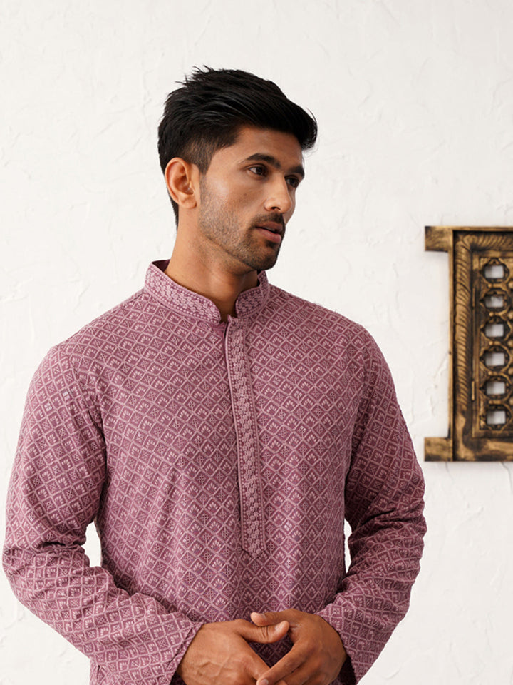 Magenta Embroidered And Sequence Kurtas.