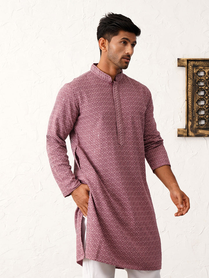 Magenta Embroidered And Sequence Kurtas.