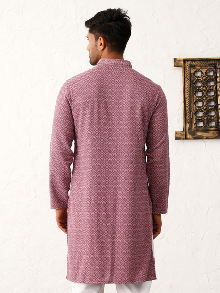 Magenta Embroidered And Sequence Kurtas.