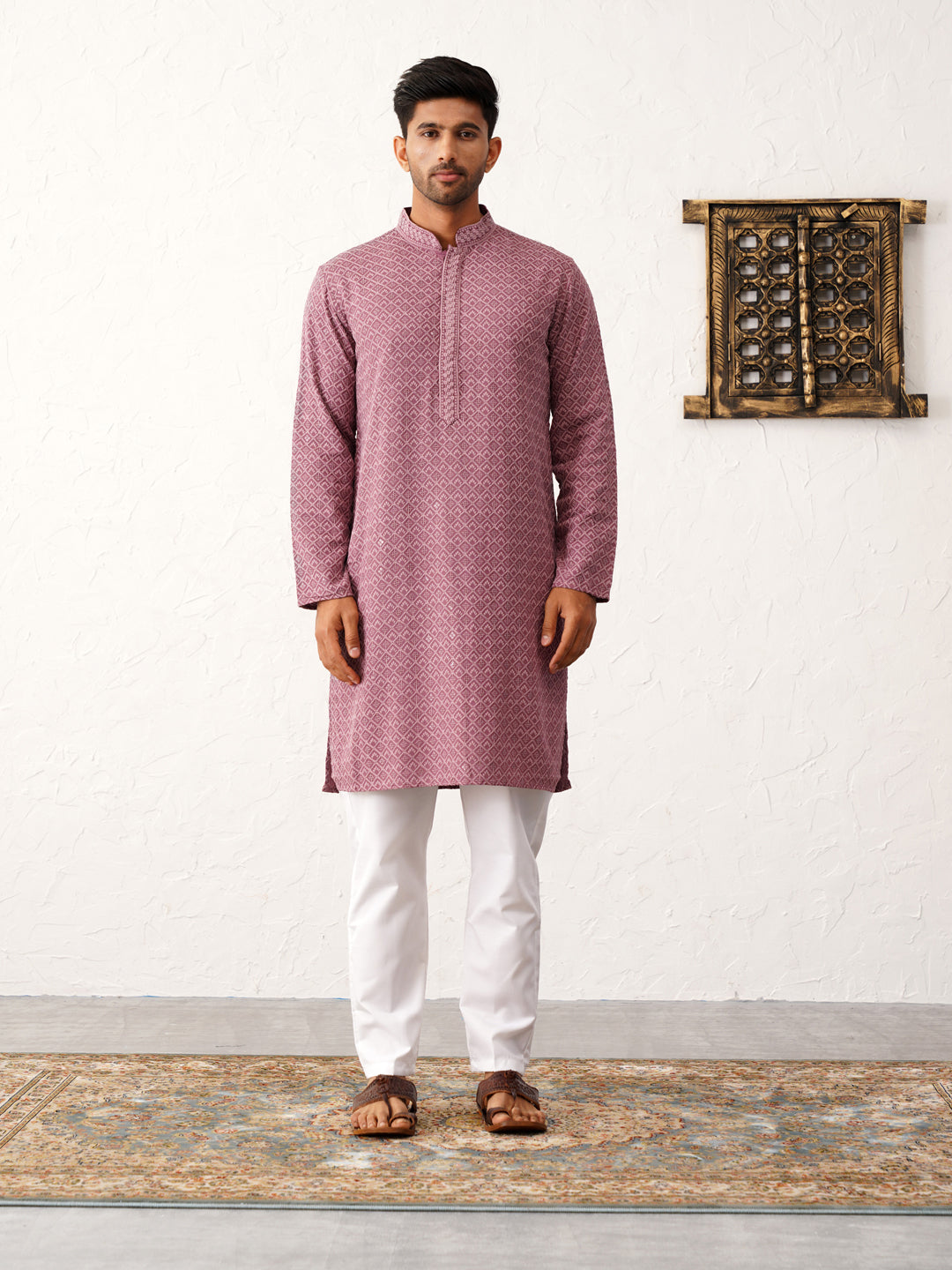 Magenta Embroidered And Sequence Kurtas.