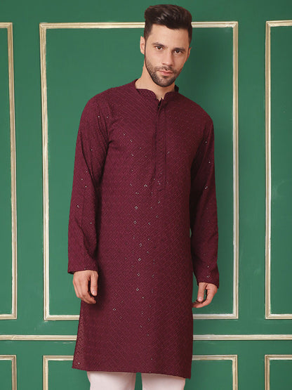 Purple Embroidered And Sequence Kurtas.