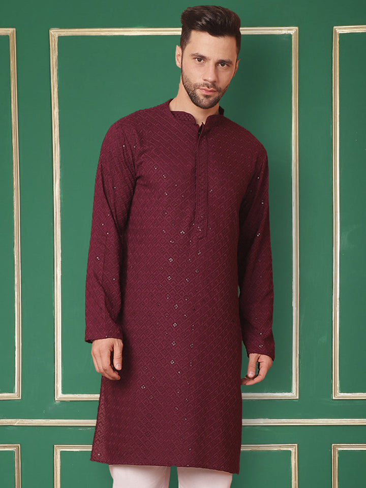 Purple Embroidered And Sequence Kurtas.