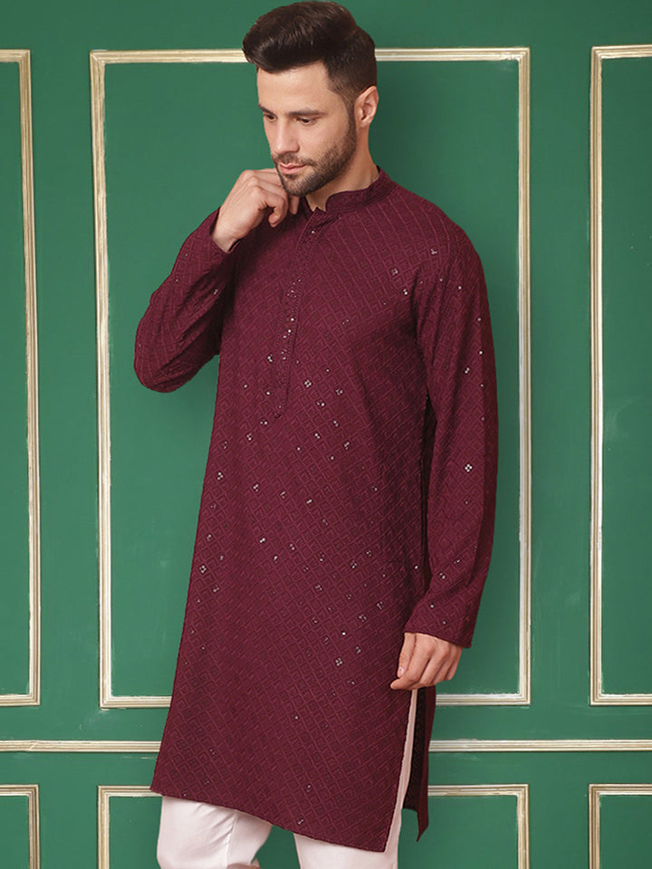 Purple Embroidered And Sequence Kurtas.