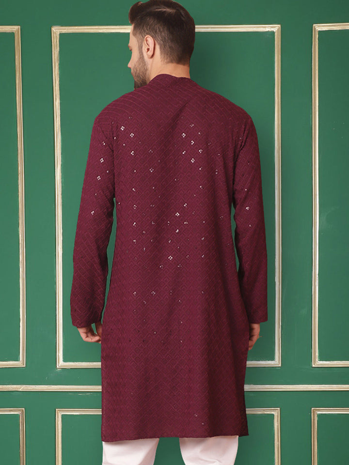 Purple Embroidered And Sequence Kurtas.