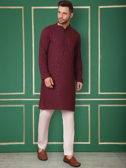 Purple Embroidered And Sequence Kurtas.