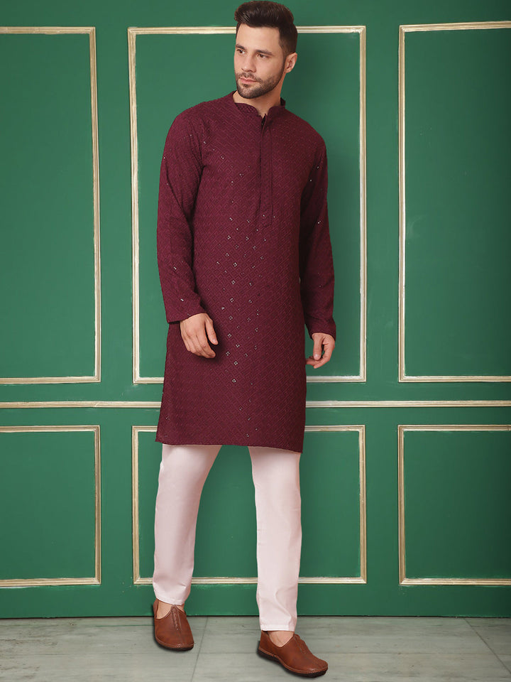 Purple Embroidered And Sequence Kurtas.