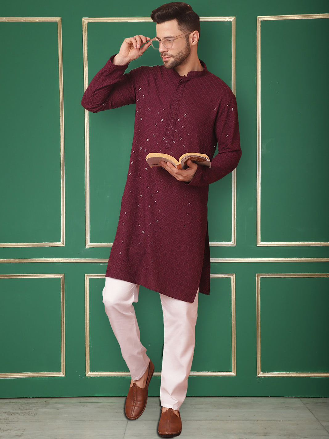 Purple Embroidered And Sequence Kurtas.