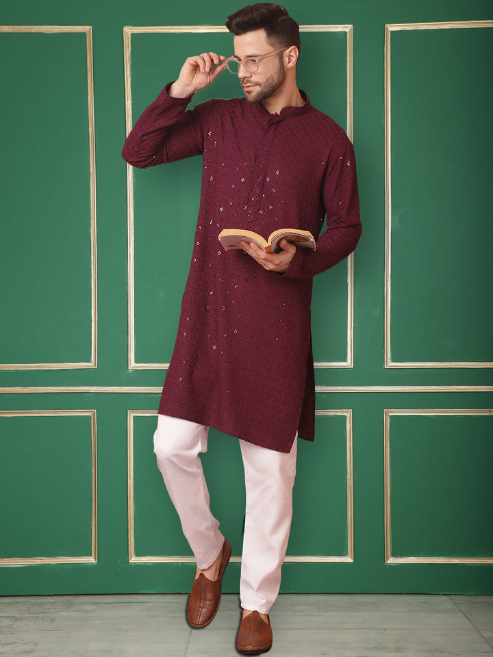 Purple Embroidered And Sequence Kurtas.
