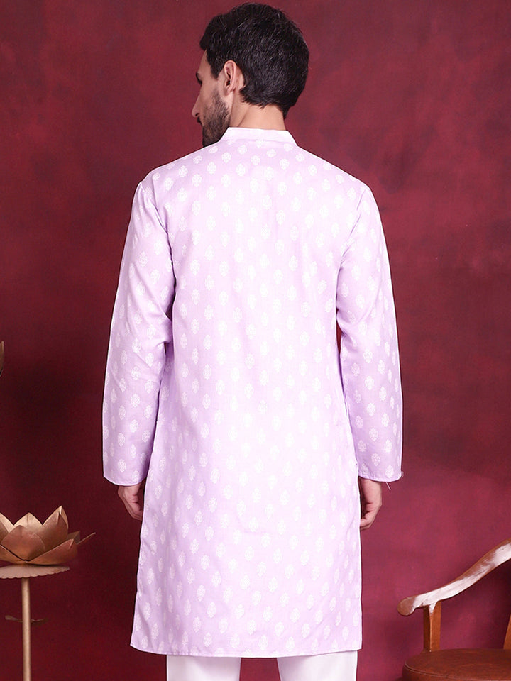 Men Purple And White Floral Printed Kurtas