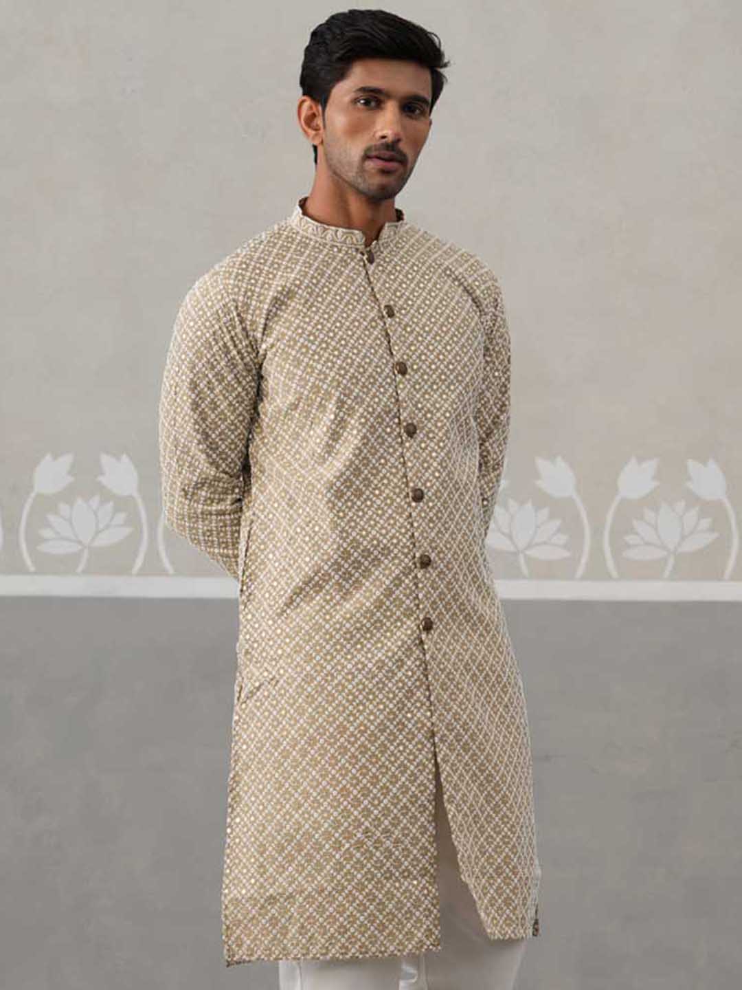 Sequin Chikankari Front Open Kurta.