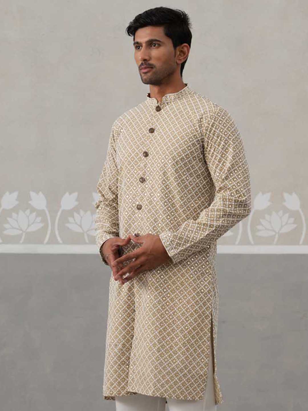 Sequin Chikankari Front Open Kurta.